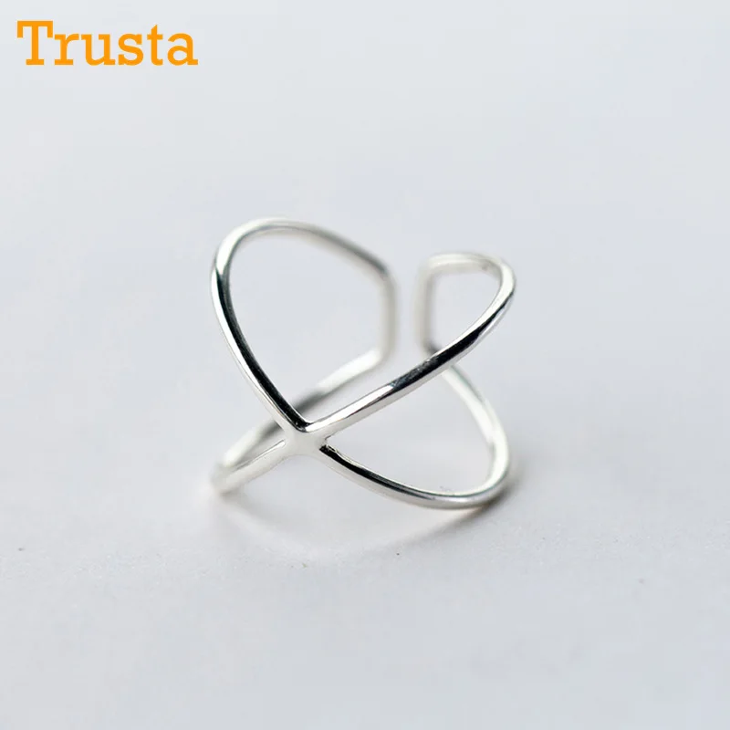 

Trusta 100% 925 Sterling Silver Women Double Line Opening Rings Elegant Cross Ring Jewelry For Anniversary Adjustable DS296