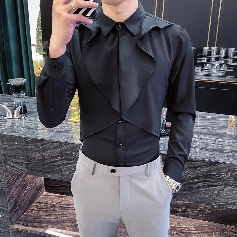 Мужская рубашка с листьями лотоса, повседневная, приталенная, Camisa Masculina, вечерние, Клубная, мужская рубашка с длинным рукавом, винтажный смокинг, рубашка, Chemise Homme