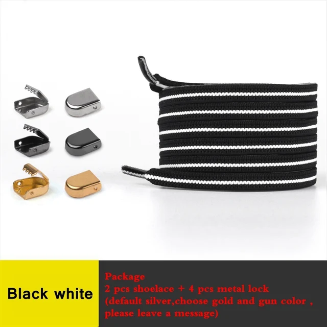 Elastic No Tie Shoe laces Flat Shoelaces Outdoor Leisure Sneaker Quick Safety Shoelace Kids Adult Lazy laces Shoe accessories Black white