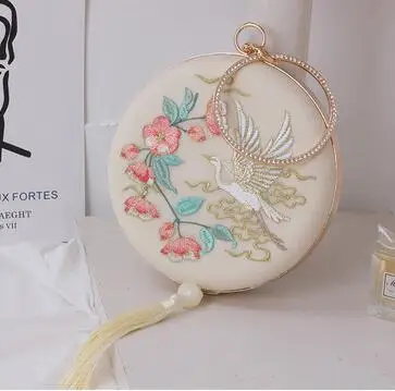 women bag beige Angelatarch Новое поступление китайская Птица Цветочный Cheongsam свежий классический в стиле ханьфу круговой сумка-мессенджер дневной клатч Сумки для рук - Цвет: women bag beige