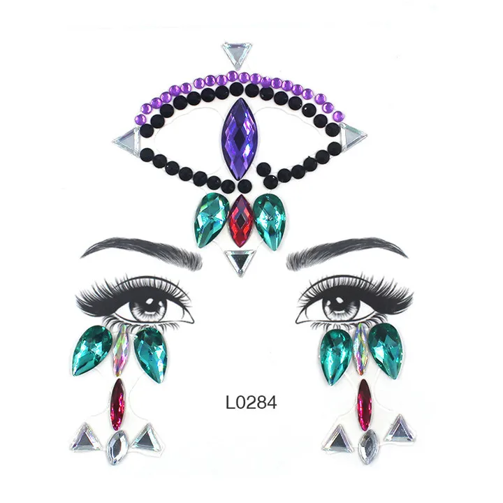 6  Acrylic Jewelry Stickers Colorful Rhinestone Face Stickers For Women Eyebrow Eye Masquerade Decor Resin DIY Drill Face Sticker