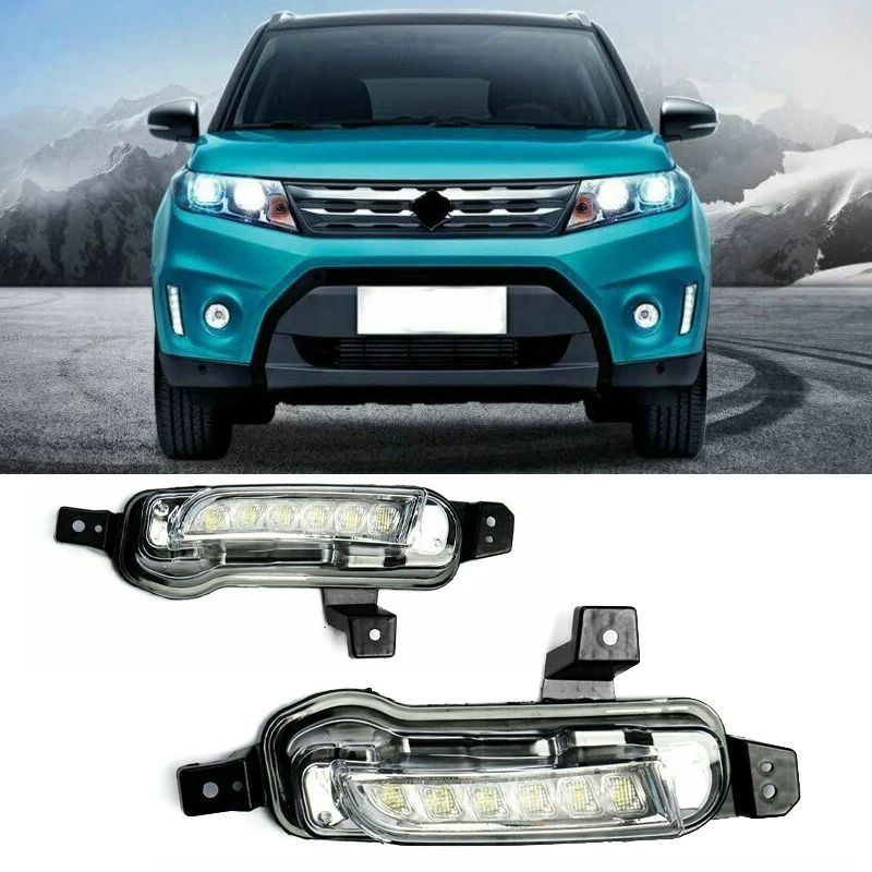 1 комплект, светодиодный светильник DRL Для Suzuki Vitara,,,, автомобильный Стайлинг, 12 В, противотуманная фара, дневной ходовой светильник с желтым указателем поворота