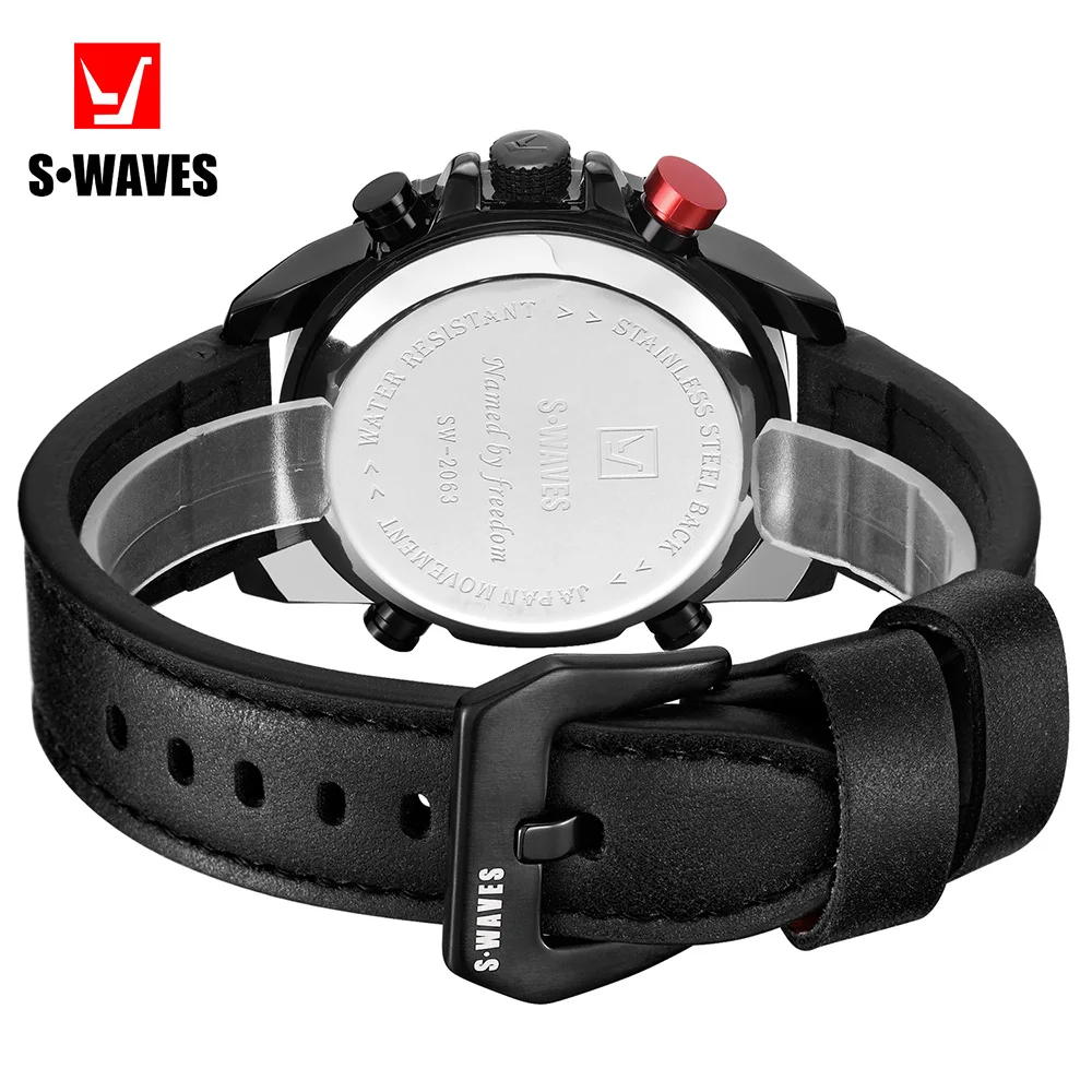 Кожаный ремешок мужские часы SWAVES роскошные Цифровые Аналоговые Reloj Hombre с
