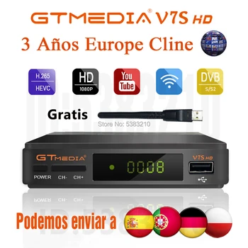 

FHD DVB-S2 Gtmedia V7s Satellite Receiver USB WIFI powered by Freesat v7s receptor Portugal Spain Germany 3 years Europe Cline