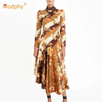 

2019 Autumn New Elegant Women's Print Dress Fashion Sexy Long Sleeve Flowers Long Dress Casual Celebrity Evening Party Vestidos