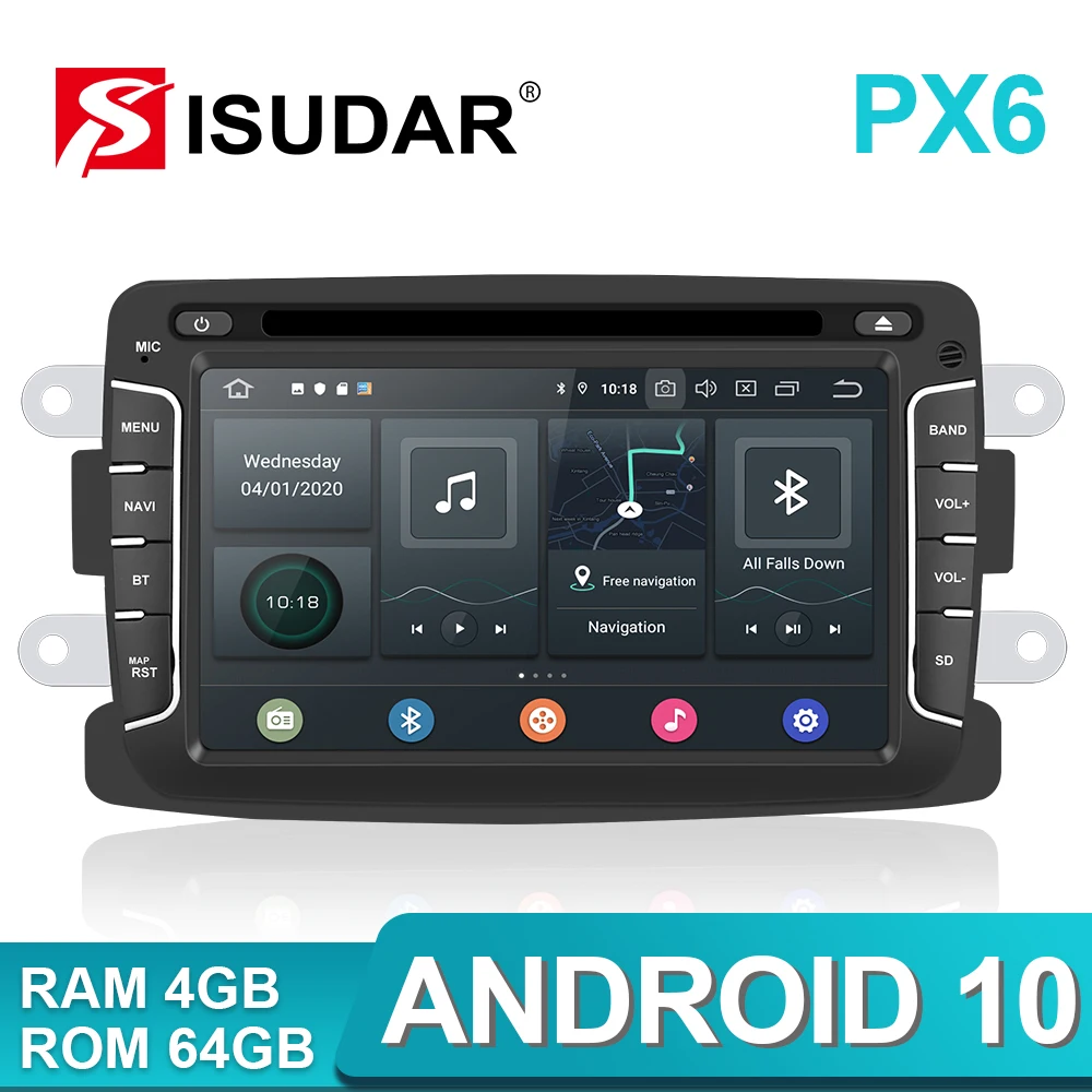Isudar 1 Din PX6 Авто Радио Android 10 для Dacia/Sandero/Duster/Renault/Captur/Lada/Xray 2/Logan2 Автомобильный