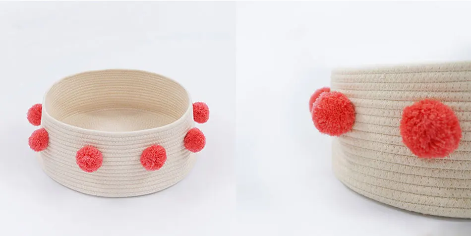 Weave Cat Bed House Dog Bed For Small Dogs Cat Basket Pompon Decorate All Seasons Sleeping Bed Puppy Mat Supplies Pet Rest House-77