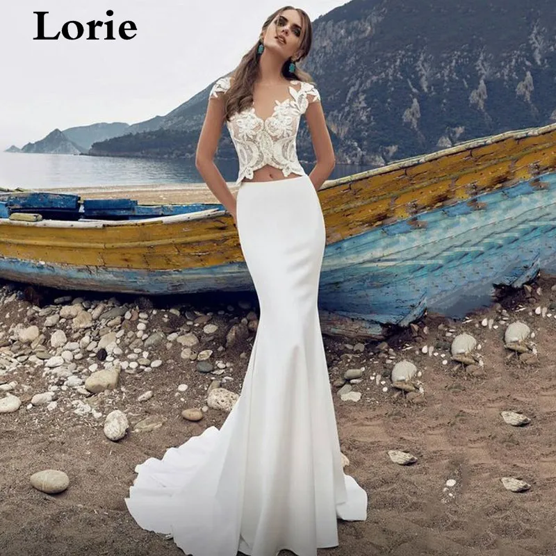 LORIE Mermaid Trouwjurk Kapmouwtjes 2019 Kant 2 Stuks Bruidsjurk Vestidos de novia Vintage Backless Boho Trouwjurk LORIE Mermaid Trouwjurk Kapmouwtjes 2019 Kant 2 Stuks Bruidsjurk Vestidos de novia Vintage Backless Boho Trouwjurk