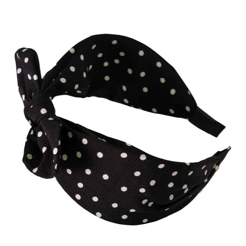 Europe And America New Style Small Wave Point Knot Hair Bands Large Rims Rabbit Eared Fabric Headband Women's Fashion INS Hair