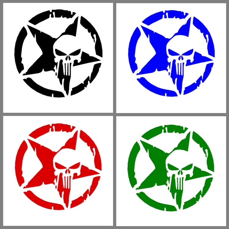 50CM Skulls Punisher Pentacle Five-pointed Star Car Stickers Creative Decoration Decals For Doors Vinyls Auto Tuning Styling D25