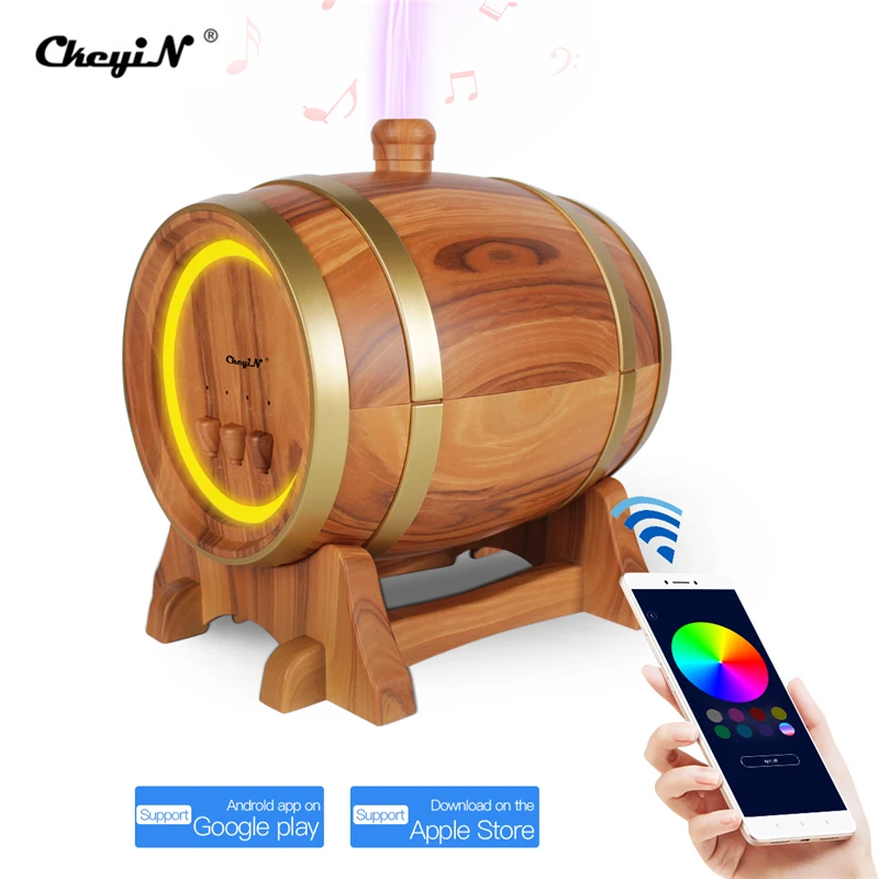 

Bluetooth Music Speaker Wine Barrel Aroma Essential Oil Diffuser Waterless Auto Shut-off Timer 7 Color LED Ultrasonic Humidifier