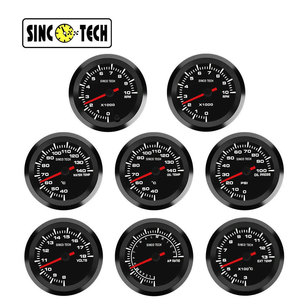 Sincotech Do638 52Mm Boost Contagiri Voltmetro Rapporto Aria-Carburante Temperatura Acqua Olio Temp Oil Press Egt Gauge Racing Meter Misura Per 12V