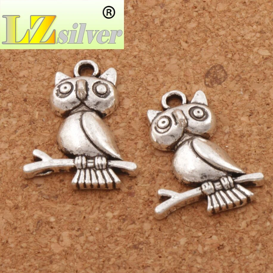 3D Owl Bird On Branch Charms 18x23mm 148pcs Zinc Alloy Pendants Fashion Jewelry DIY L993