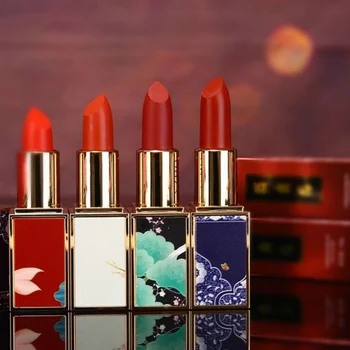 

NEWHot Matte Lipstick Chinese Style Silky Delicate Moisturizing Non-Stick Cup Long Lasting Lipstick Makeup Lip Tint