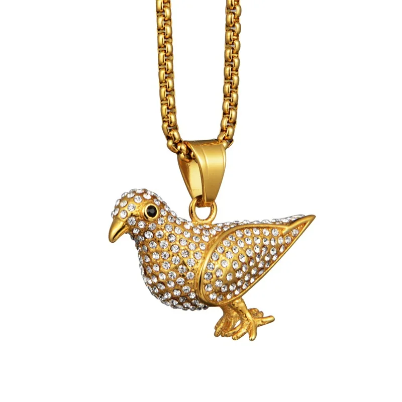 Золотая птица голубь подвески ожерелья для мужчин микро проложили CZ Стразы из