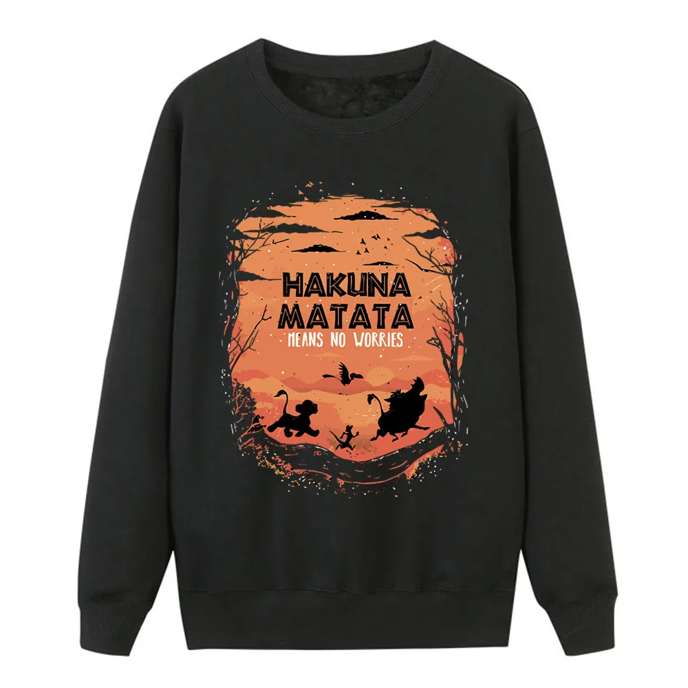 Hakuna Matata, принт с животными, женские толстовки Kawaii, флис, длинный рукав, круглый вырез, пуловер, толстовки,, повседневная спортивная одежда - Цвет: black 6