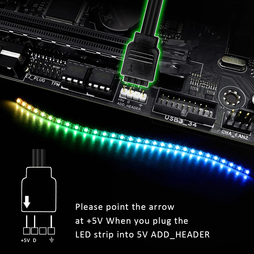 WS2812b цифровой адресуемый светодиодный светильник для ПК, ASUS Aura SYNC RGB 3 pin 5V ADD Header на материнской плате, MSI Mystic светильник SYNC