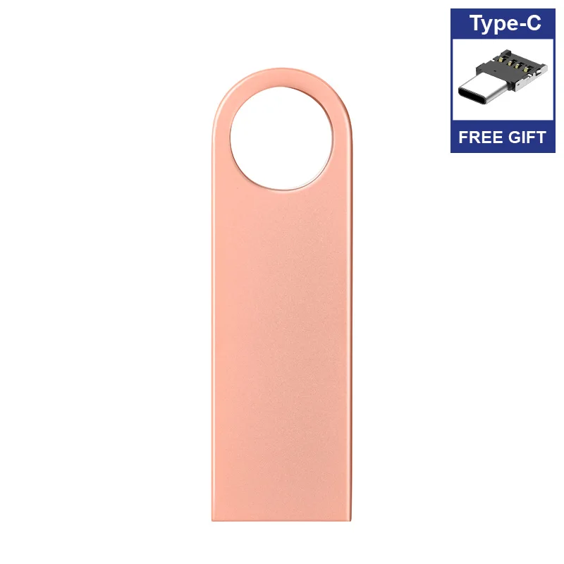 Лидер продаж, металл USB флэш-накопитель Флешка 128 Гб 64 ГБ 32 ГБ 16 ГБ 8 ГБ 4 ГБ флеш-память usb палка Подарочный адаптер type-c - Цвет: Pink-Type-c