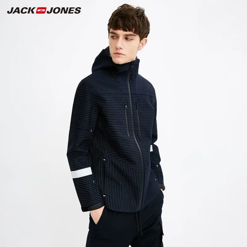 JackJones Осенняя мужская трендовая полосатая Повседневная куртка с капюшоном модная мужская одежда 218321552