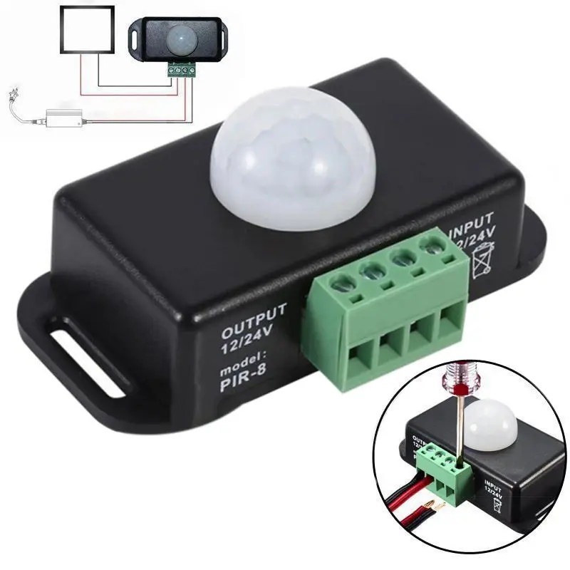 

2 X DC 12V/24V 8A Body Infrared PIR Motion Sensor Switch LED Light Strip Automatic, black