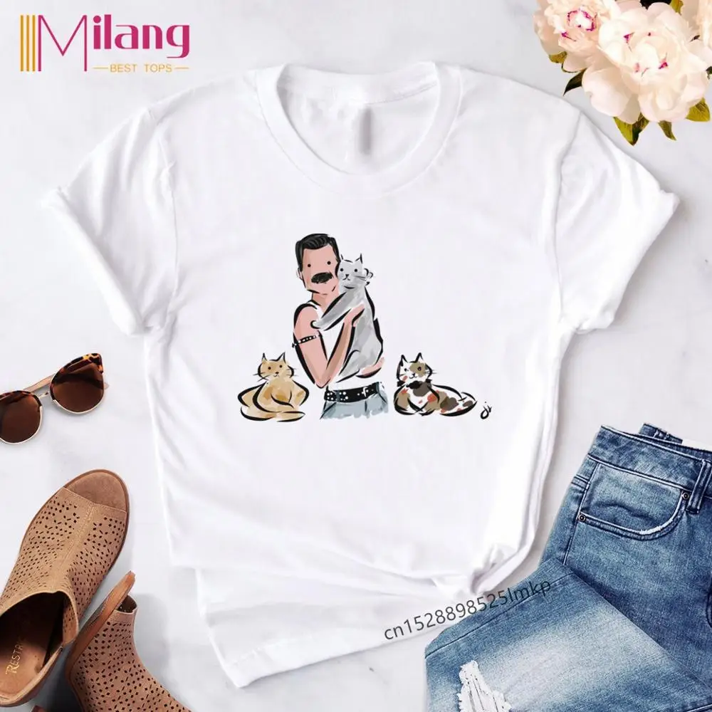 p2502L-White Женские черные футболки Freddie Mercury The queen Band, женские футболки с коротким рукавом, летняя брендовая рок одежда, топы для девочек - Цвет: p2502L-White
