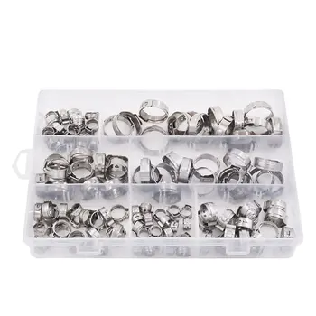 

Single Ear Stepless Hose Clamps Assortment Kit,Hose Pipe Tubing Clips Clamp Cinch,7-21mm 304 Stainless Steel(120Pcs)
