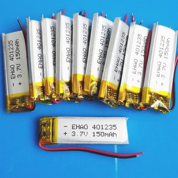 

10 pcs a lot 401235 3.7V 150mAh lipo Lithium Polymer Rechargeable battery with PCM board for MP3 bluetooth headset video pen