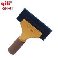 QH-01 Gold Aluminum Short Handle Scraper Power Squeegee Aluminum Handle Scraper With Blue Max Rubber Blades 1