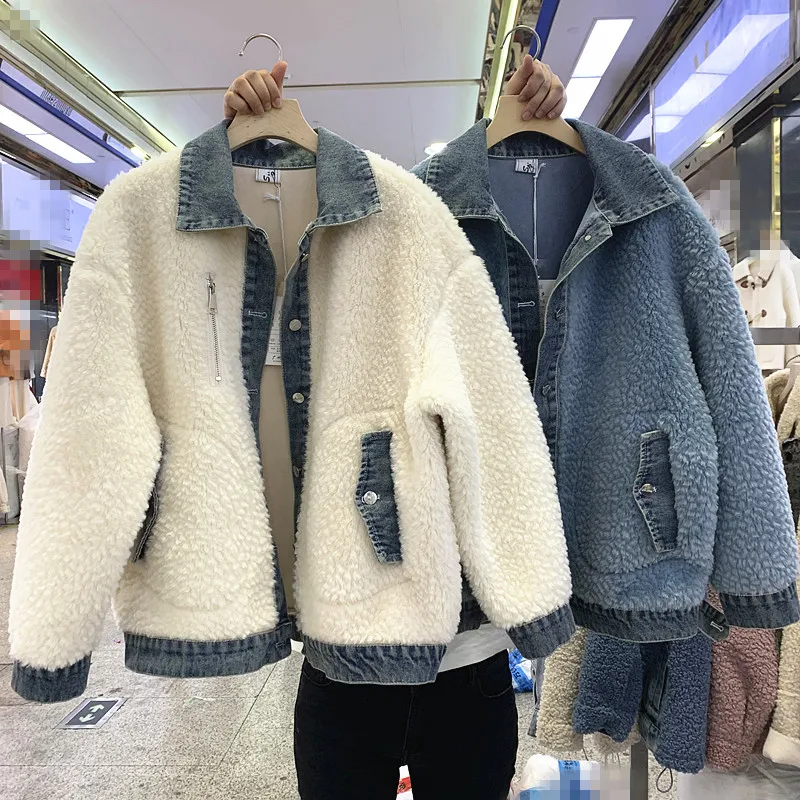 Новое пальто из овечьего меха, Женское зимнее пальто для девочек, свободные Прошитые парки из искусственного меха, женские утепленные хлопковые стеганые Студенческие теплые куртки