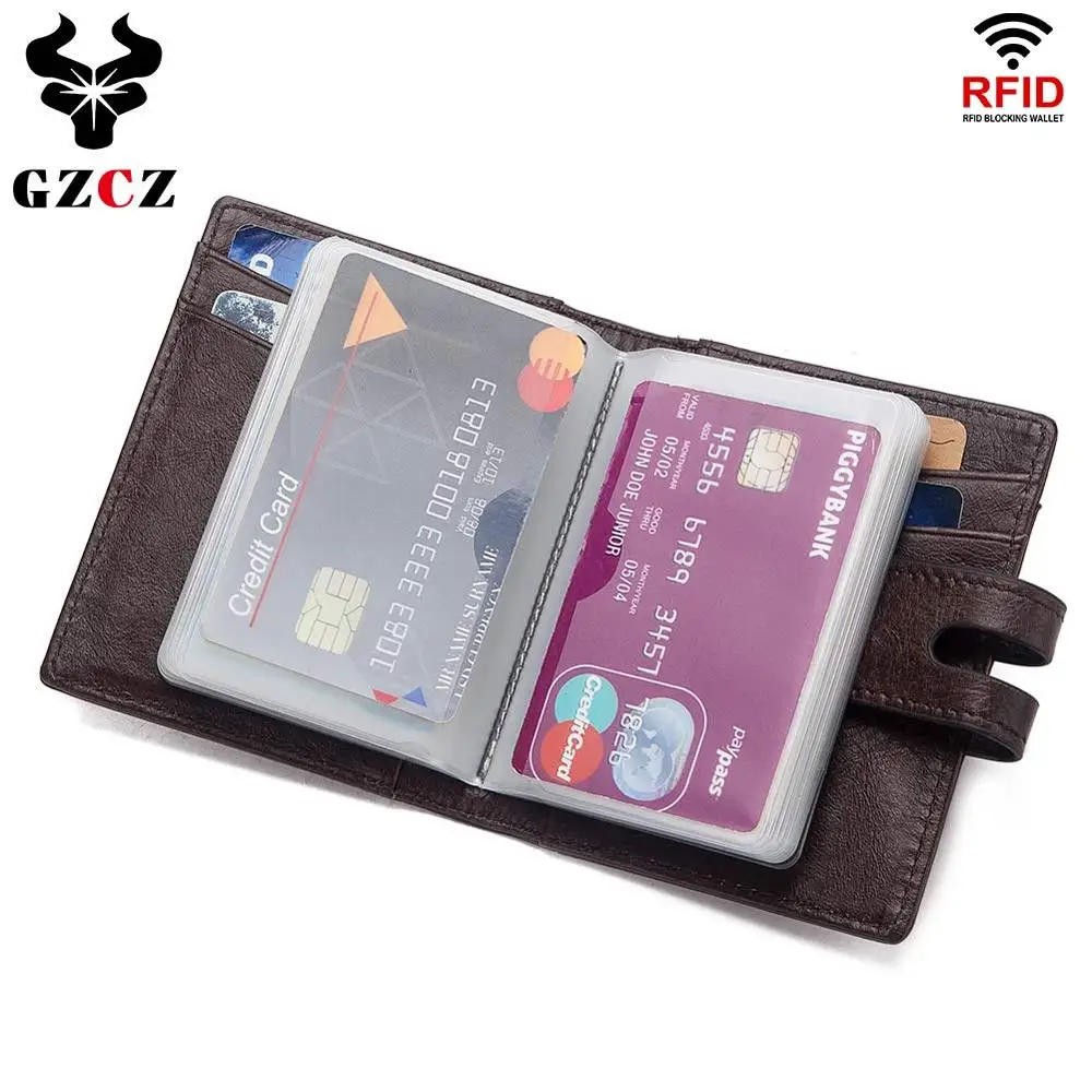 GZCZ держатель кредитной карты из натуральной кожи Бизнес ID тонкий кошелек Двойные передние карманы с rfid-блокировкой Portomonee мини-кошелек
