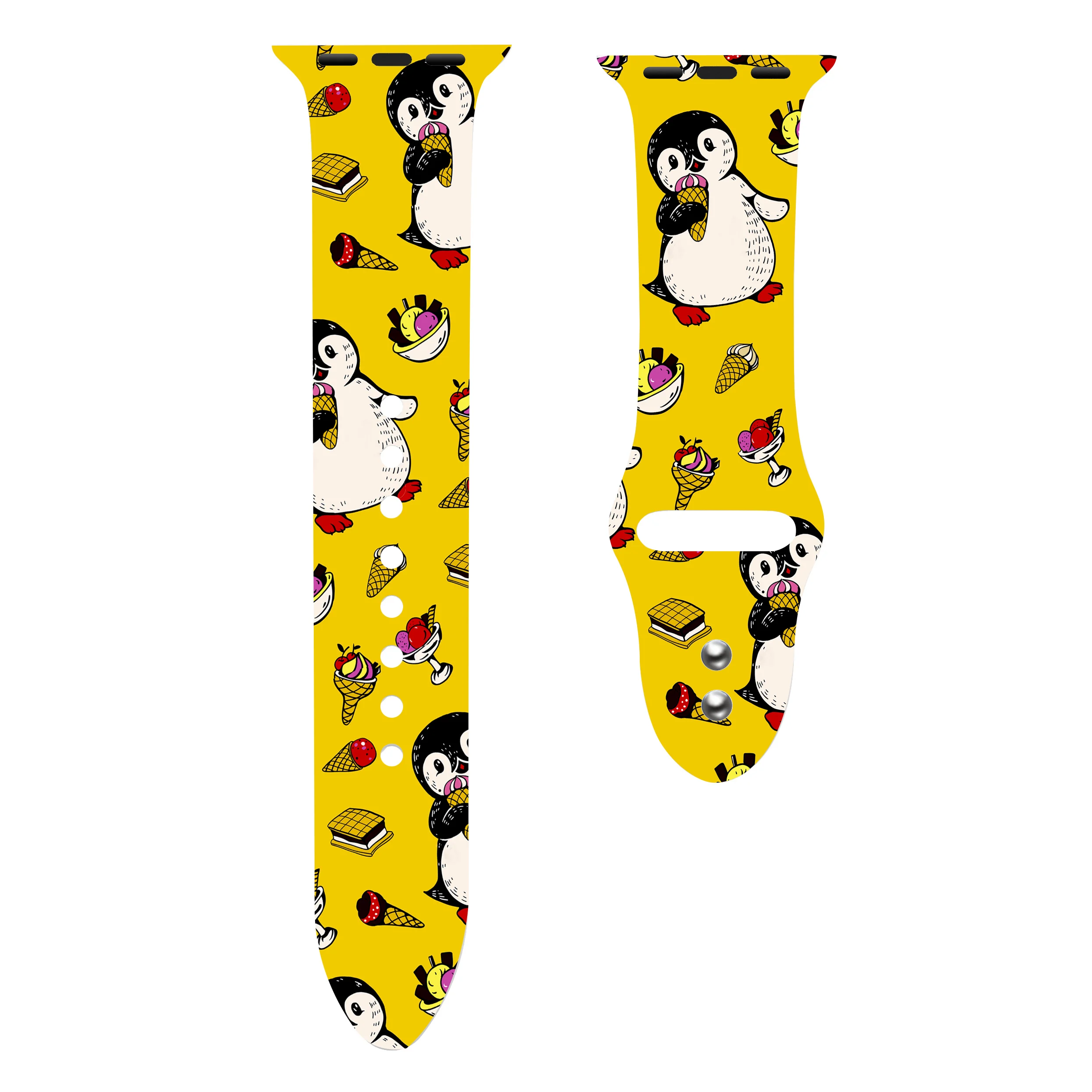 Yellow penguin Christmas Sport band for Apple Watch series 5 4 3 2Graffiti painting Silicone strap for iWatch colorful adapter flamingo leopard - Band Color: Yellow penguin