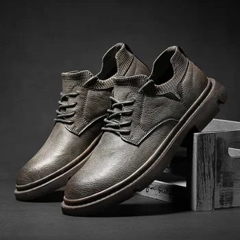 

New Arrival Men Youth Casual Shoes Non-Slip Walking Shoes For Mens Brand Sock Leather Casual Sneakers Man Black Fashion Men Shoe