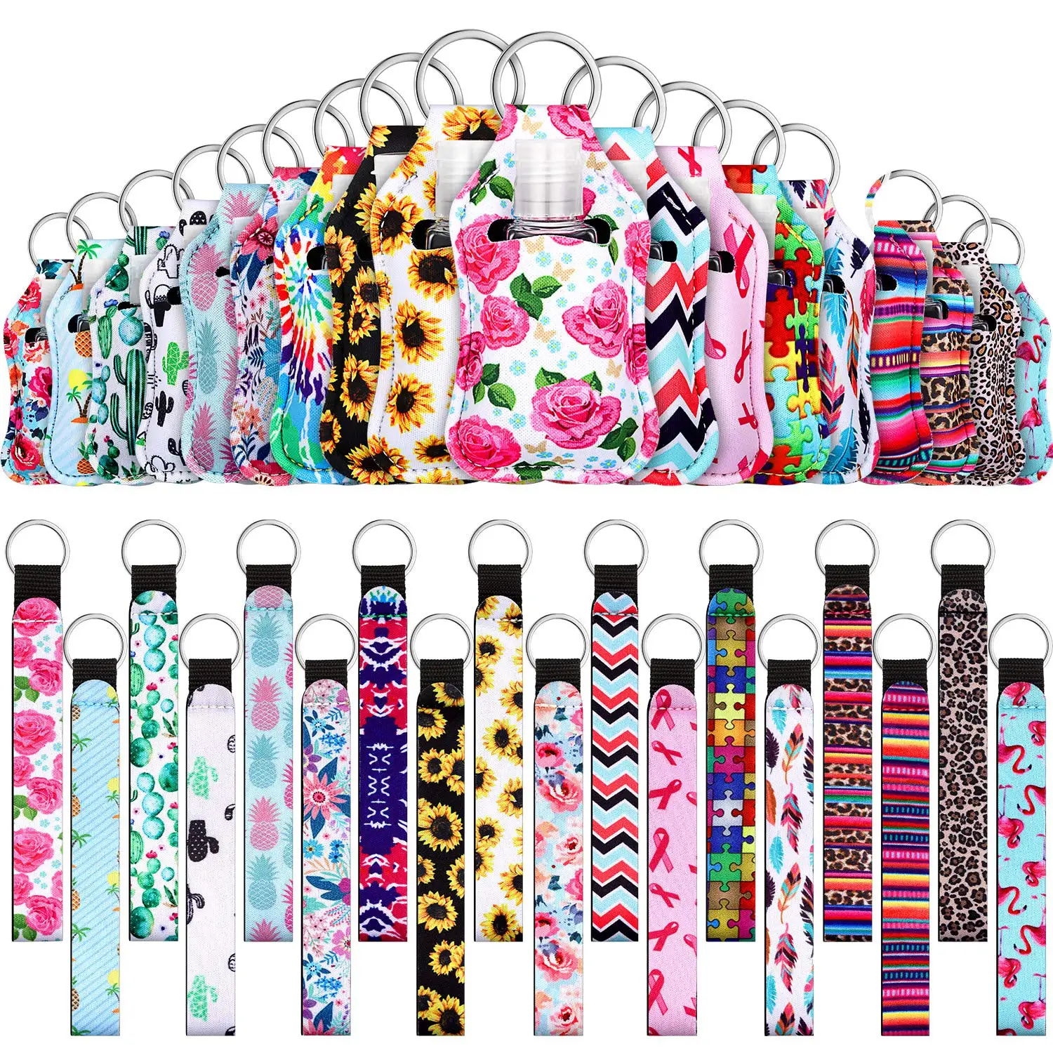 

18set=54pcs 1 Oz Empty Refillable Travel Bottles Container with Keychain Holder with Flip Cap Bottle Holders Wristlet Keychain