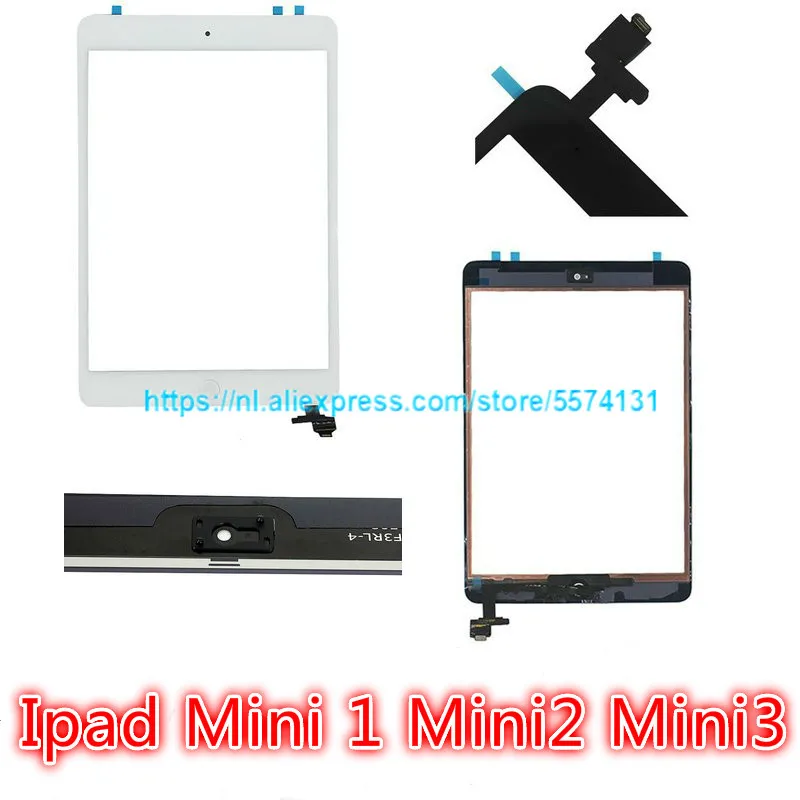1 Pz Voor Ipad Mini1 Mini2A1432 A1454 A1455 A1489 A1490 A1491Touch Screen Digitizer Sensor + Ic Chip Connector Flex + Key Button