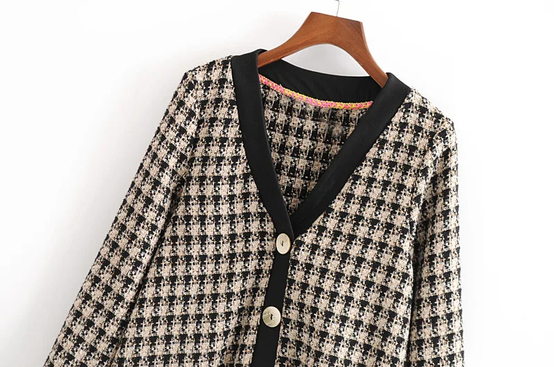 

71hh3-1869 Europe And America WOMEN'S Dress 2019 Spring New Style Graceful V-neck Tweed Cardigan Coat Women's