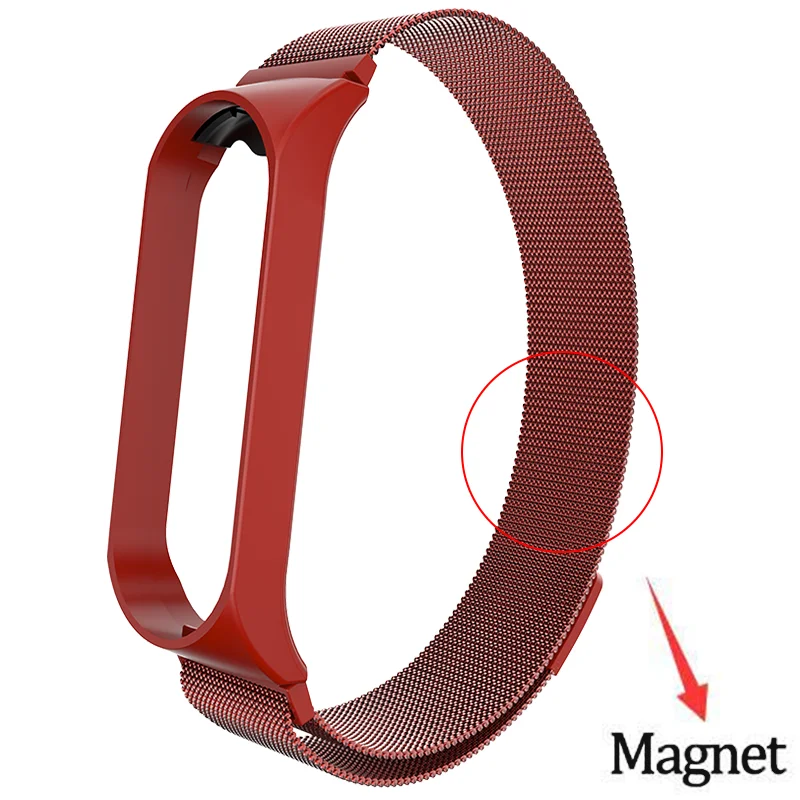 magnetic red Rovtop ремешок для Xiaomi mi Band 3 mi Band 3 ремешок для Xiaomi mi band 3 браслет для Xiaomi mi 3 магнитный металлический браслет из нержавеющей стали - Цвет: magnetic red