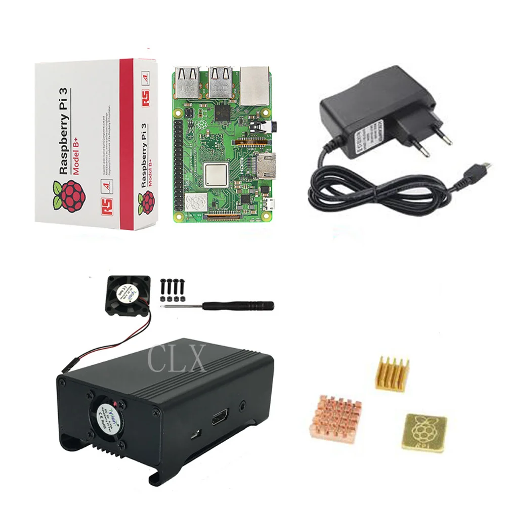 Kit C Raspberry Pi 3 Model B+/3 стартовый комплект+ металлический корпус+ вентилятор+ адаптер питания+ радиатор для RPI 3/3b - Цвет: Kit C