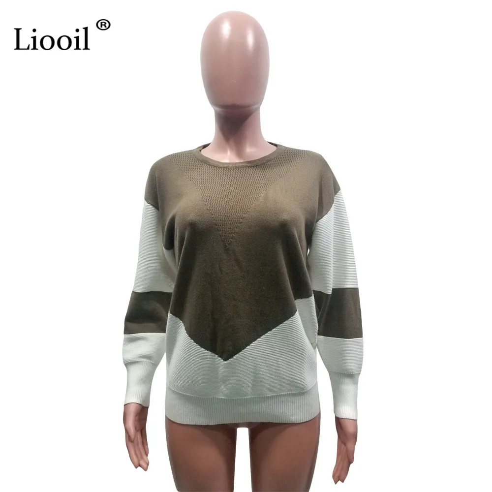 Liooil, цветной блок, сексуальный свободный свитер, трикотаж, осень, джемпер, зима, длинный рукав, вязанные топы, на молнии, женские свитера и пуловеры