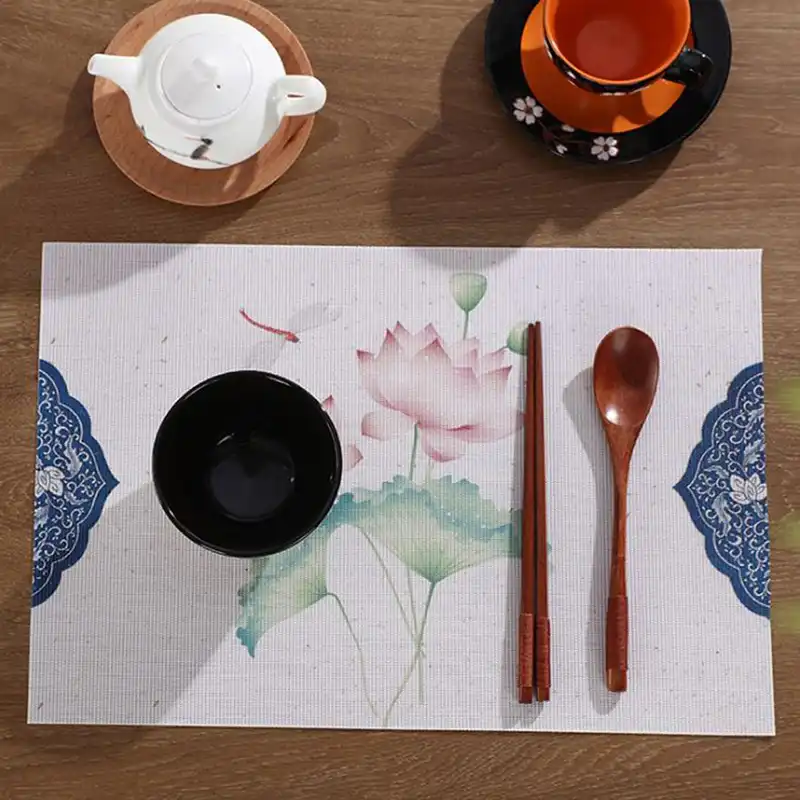 中国文化スタイルのプレイスマット非スリッププラスチックテーブルマット防水ダイニング皿パッドコースター茶コーヒーパッドテーブルの装飾 マット パッド Aliexpress