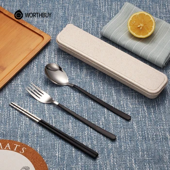 

Maiyuansu Chinese 304 Stainless Steel Dinnerware Set Portable Tableware Set With Non-slip Chopsticks Spoon Fork Dinner Set