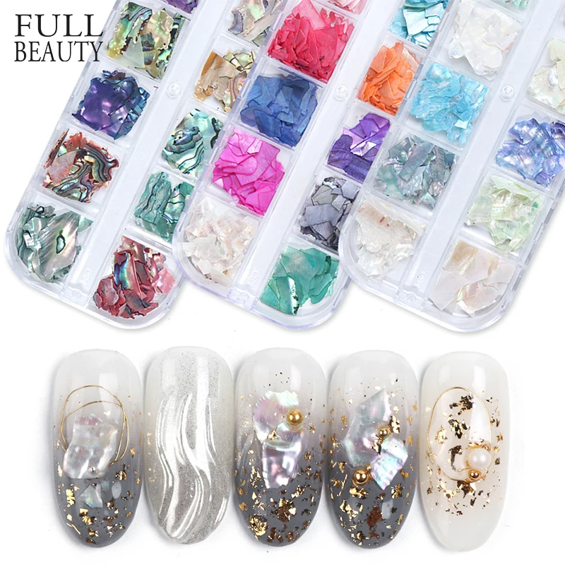 Holographic Shells Nail Glitter Flake 12 in 1 Abalone Pearl Sparkly Paillettes on Nails Art Decor 3D Winter Manicure Slice CHB03 |