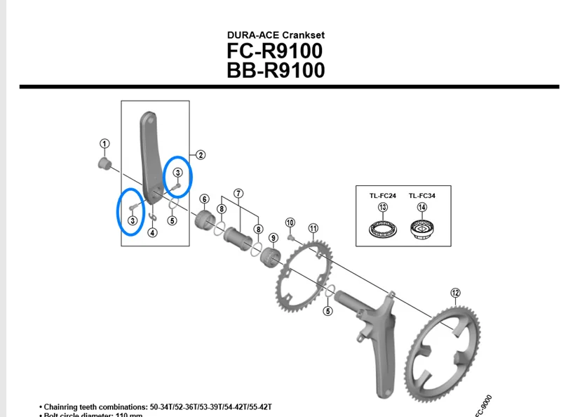 SHIMANO Y1E512000 левый кривошипный болт(M6 x 15) для FC-R9100/R9100-P
