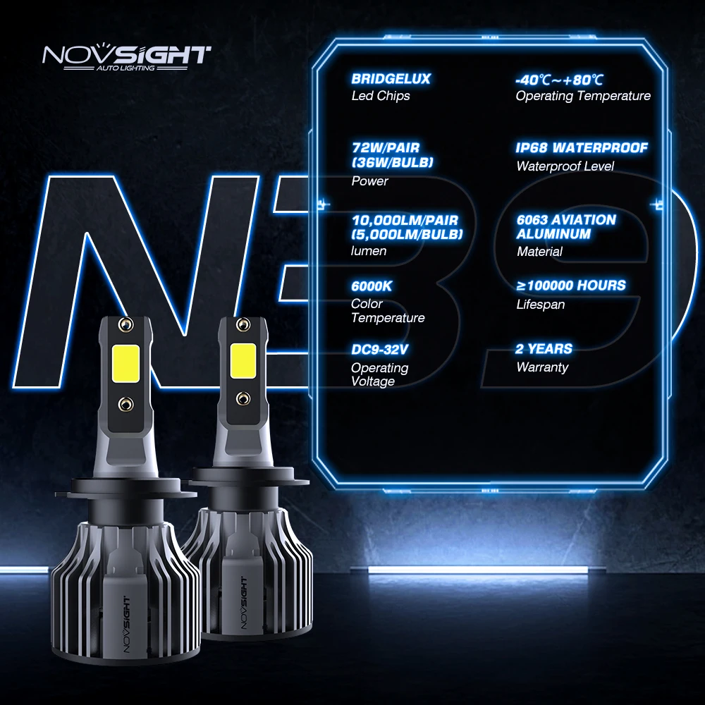 LED Car Headlights NOVSIGHT N39 H7 LED Headlight for Car H4 H1 H3 H11 9005 9006 9012 6000K 10000LM 72W 12V Auto Headlamp Fog Light Bulbs led car lights led lights led bulbs led headlights led car headlights car headlamps