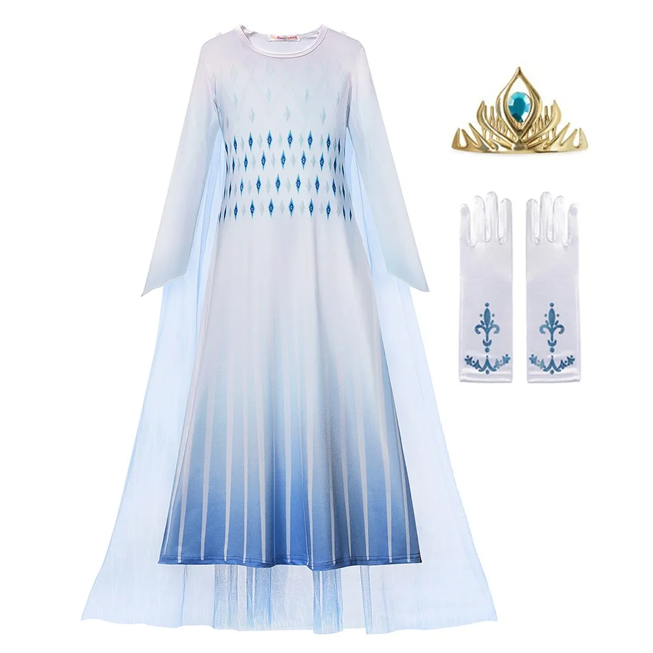 Elsa Dress Set 03 MUABABY для девочек; Новинка «Принцесса Эльза» платье принцессы; нарядный костюм для детей с длинными рукавами, с принтом, одежда для сна на Хэллоуин Снежная королева 2 белые вечерние платья - Цвет: Elsa Dress Set 03