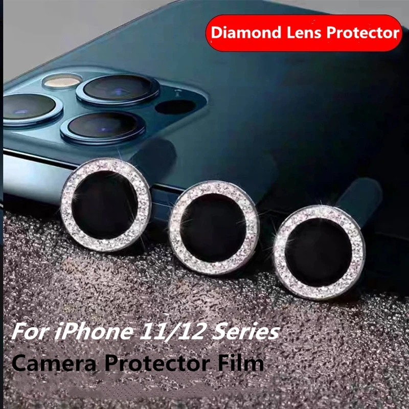 Блестящий Алмазный протектор объектива камеры для iPhone 12 13 14 Pro Max металлическое