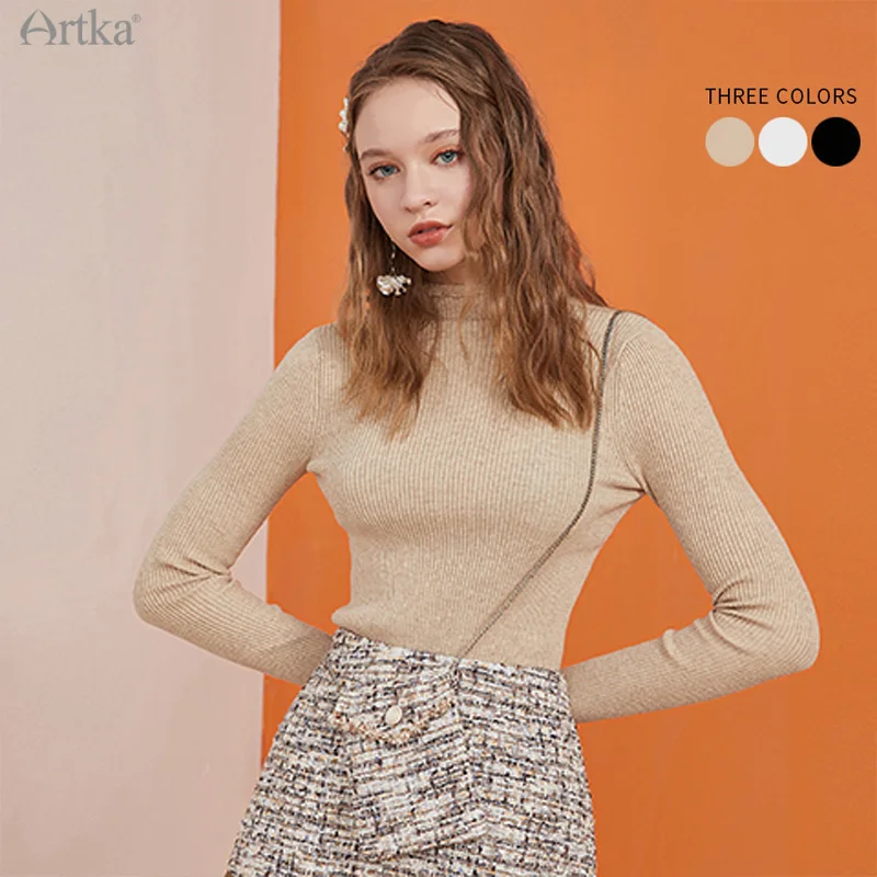 

ARTKA 2020 Winter New Women Knitwear Elegant Slim 3 Colors Soft Wool Knitted Sweater Turtleneck Long Sleeve Knitwear YB21002D
