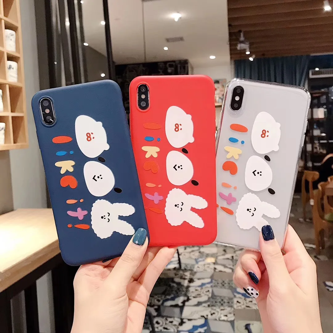 

INS Korea cute cartoon new bear rabbit couple phone case for iphone Xs MAX XR X 6 6s 7 8 plus fun painted soft TPU back cover