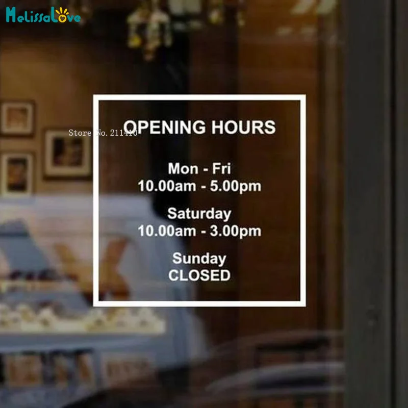 Custom Time Coffee Shop Restaurant Bar Office Storefront Opening Hours Sign Window Decals Vinyl Personalized Sticker YT4966A wall stickers