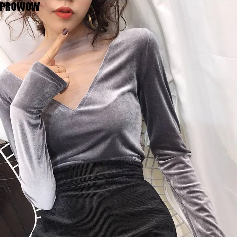 2020 Spring Sexy Women Office Lady Blusas Female Top Korean Mesh Tops Plus Size Girl Solid Hollow V-Neck Tops Feminina