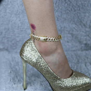 

9" 10" gold silver color cuban chain anklet leg chain with rainbow cz paved smile flower charm anklet for women beach jewelry